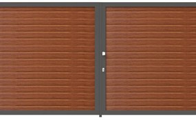 Cancello manuale battente Maia120 Close ALBA in alluminio rovere dorato telaio grigio, apertura centrale, L 300 x H 160 cm