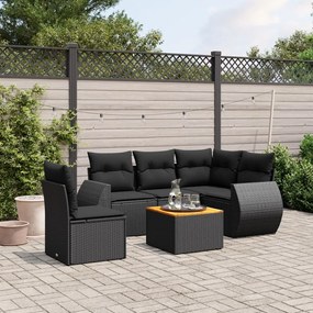 Set divano da giardino 6 pz con cuscini nero in polyrattan