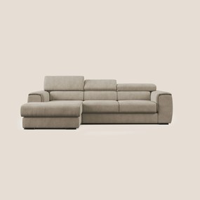 Zeno Divano angolare con pouf estraibile poggiapiedi in tessuto morbido impermeabile T02 beige