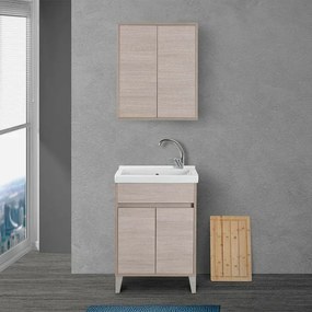 Mobile lavatoio 60x50 cm rovere chiaro con vasca in ceramica Way