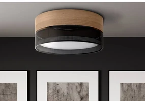 TK Lighting Plafoniera Nicol, nera, effetto legno, Ø 50 cm, 4 x E27