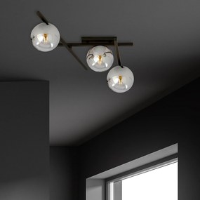 Plafoniera Moderna 3 Luci Teti In Acciaio Nero Bracci Regolabili E Vetro Fumè