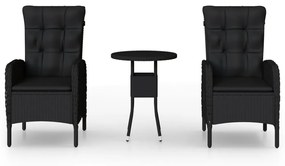 Set da Bistrot per Giardino 3 pz in Polyrattan Nero