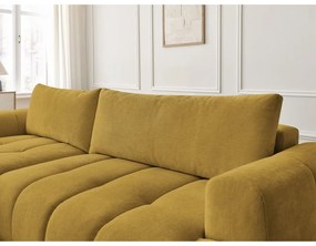 Divano angolare color senape allungabile e con contenitore (penisola a sinistra/chaise lounge) con rivestimento in ciniglia Fuji – Bobochic Paris