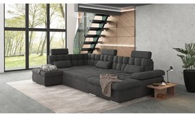 Divano angolare color antracite allungabile e con contenitore (con penisola a sinistra/a U) Merkur – Ropez