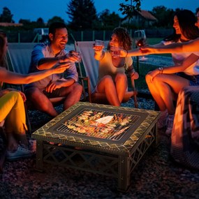 Berbecue a Legna 76x76x47 cm in Metallo Nero...