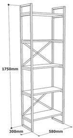 Libreria Industrial 5 Ripiani In Ferro E Legno 58x30x175H Voyage