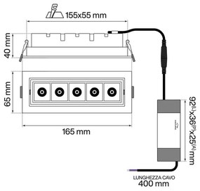 Faro LED da Incasso Bianco 12W, Orientabile, Foro 155x55mm Colore Bianco Caldo 3.000K