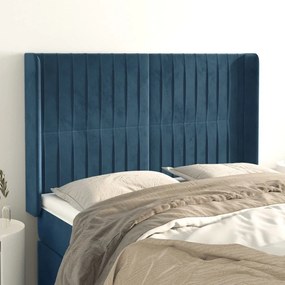 Testiera Ad Orecchio Blu Scuro 147x16x118/128 Cm İn Velluto /
