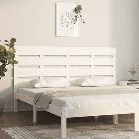 Testiera per letto bianco 150x3x80 cm in legno massello di pino