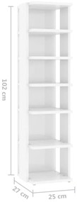Scarpiera Bianco Lucido 27,5x27x102 cm in Legno Multistrato