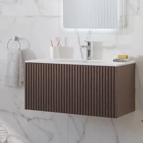 Kamalu - Mobile bagno sospeso 80cm effetto cannettato con lavabo incasso KDS-80L