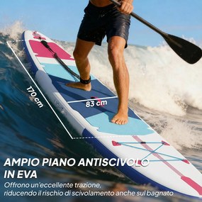 Tavola Sup Gonfiabile 305x89x15 cm con Sedile Pagaia e Accessori in Plastica ed EVA Blu Rosso Rosa...