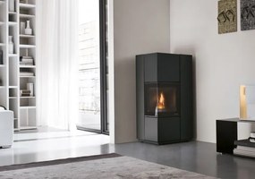 Palazzetti Eldora 9 Stufa A Pellet ecofire angolare ad aria ventilata Con Rivestimento Metallo Verniciato Nero