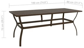 Tavolo da Giardino Marrone 190x80x72 cm in Acciaio