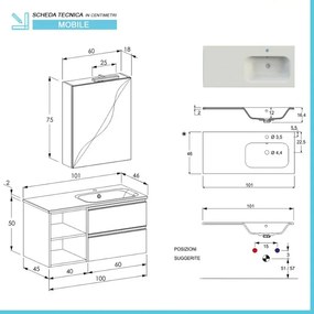 Mobile bagno sospeso 100 cm Master bianco con lavandino e specchio