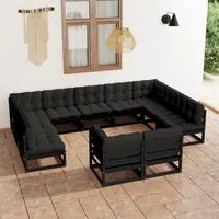 Set Divani da Giardino 11 pz con Cuscini Massello di Pino Nero cod mxl 39588