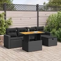 Set Divano da Giardino 6 pz con Cuscini Nero Polyrattan Acacia 3327993