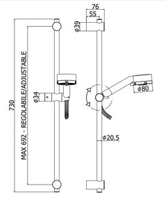 Paffoni Majorca Zsal105 asta doccia 73 cm con saliscendi doccetta e flessibile cromo