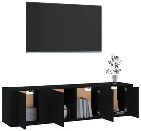 Set mobili porta tv 3 pz nero in legno multistrato