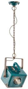 Lampadario Vintage Industrial Cubica Ferro E Ceramica Verde 1 Luce E27