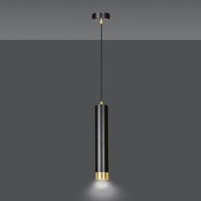 Sospensione 1 Luce Brunilde In Acciaio Nero Con Tubolare In Nero E Oro