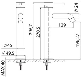 New Line Miscelatore Alto Per Lavabo In Acciaio Inox Oro