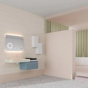 Mobile sottolavabo e lavabo Ofset per vasca centrale lavabo-rovere ice; cassetto-blu pastello opaco L 80 x H 32 x P 46 cm 1 cassetto