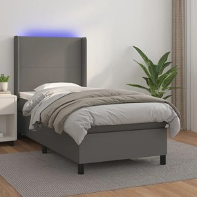 Giroletto molle con materasso e led grigio 90x200cm similpelle