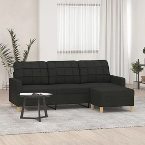 Divano A 3 Posti Con Poggiapiedi Nero 180 Cm İn Tessuto /
