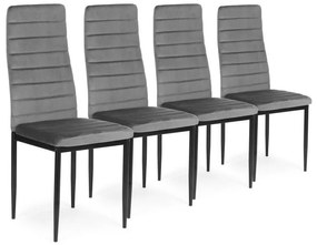Set di 4 eleganti sedie in velluto grigio