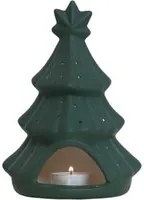 Portacandela albero di Natale in ceramica verde 14x19 cm