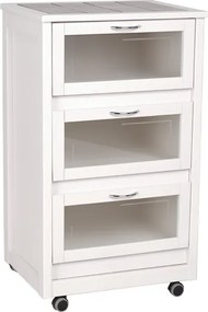 Carrello Mobiletto Bianco con ante a ribalta in vetro LANDHELL