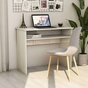 Scrivania Bianco Lucido 90x50x74 Cm İn Legno Multistrato /
