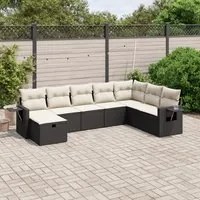 Set Divani da Giardino con Cuscini 8 pz Nero in Polyrattan 3263892