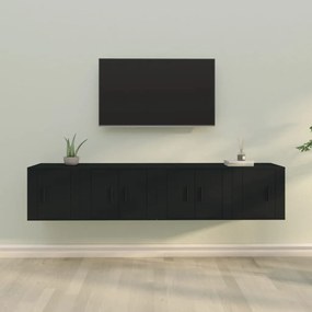 Set mobili porta tv 4 pz nero in legno multistrato