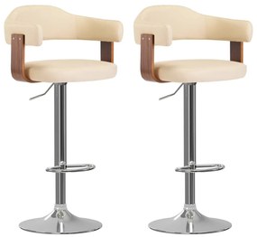 Sgabelli Da Bar 2 Pz Crema İn Legno Curvo E Similpelle /