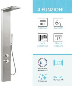 Colonna doccia termostatica in acciaio inox satinato con 4 funzioni
