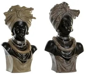 Statua Decorativa DKD Home Decor Nero Beige Coloniale Africana 22 x 15 x 37 cm (2 Unità)