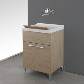 Lavatoio a Terra 60x50 Due Ante Con Vasca Sifone e Tavoletta In Legno Feridras "Stella" Rovere Dolomite