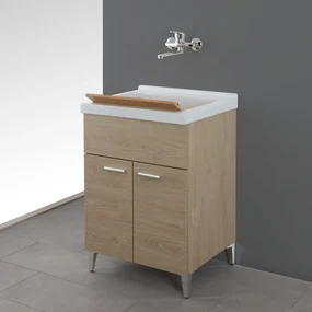 Lavatoio a Terra 60x50 Due Ante Con Vasca Sifone e Tavoletta In Legno Feridras "Stella" Rovere Dolomite