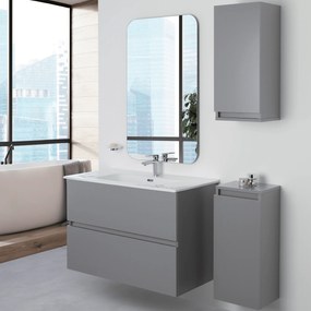 Mobile Bagno Sospeso 90 Cm Due Cassetti Specchio Feridras "Pastello" Grigio Medio