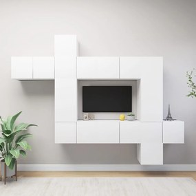Set Mobili Porta Tv 10 Pz Bianco İn Legno Multistrato /