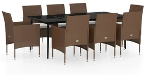 Set da pranzo da giardino con cuscini 9 pz marrone e nero
