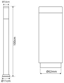 Paletto da Giardino 100cm, CORTEN, IK06, IP54, base E27 Dimensione Altezza: 100 cm