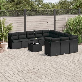 Set divani da giardino 12 pz con cuscini nero in polyrattan