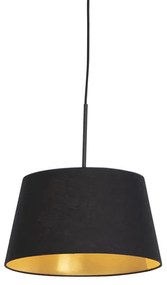 Lampada a sospensione con paralume in cotone nero e oro 32 cm - Combi