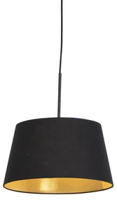 Lampada a sospensione con paralume in cotone nero e oro 32 cm - Combi