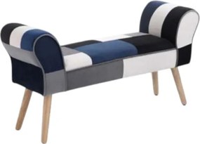 Panca CAROLINA con braccioli in tessuto patchwork blu