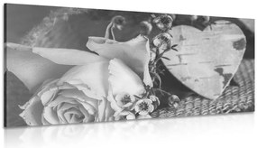 Stampa su tela – Rose e cuore in stile vintage in bianco e nero